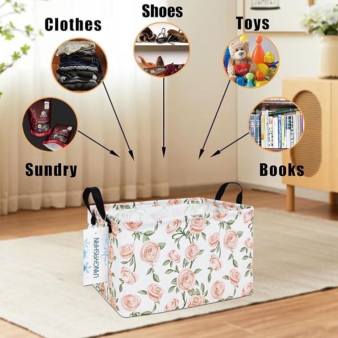 LANGYASHAN Rectangular Storage Bin Collapse Canvas Fabric Cartoon Storage Basket - Image 4