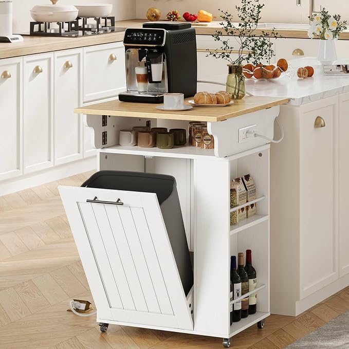 HOOBRO Kitchen Island with Trash Can Storage, Island Table with Drop Leaf - Image 2
