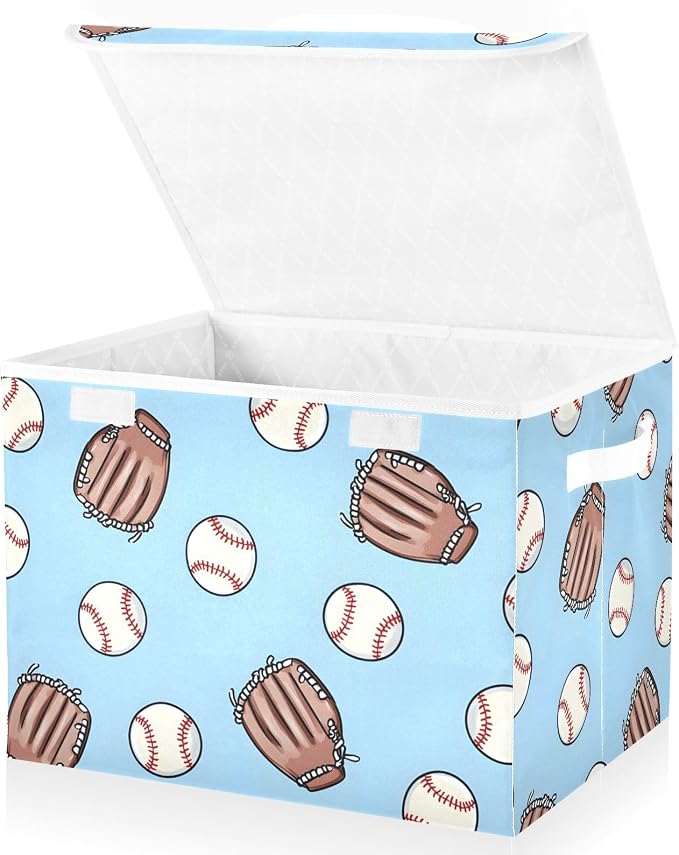 Storage Bin with Lid Baseball Gloves Pattern Storage Box Basket Large by ZOEO