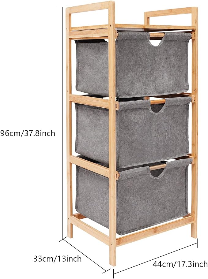 3-Tier Bamboo Hamper w/ 3 Pull Out Drawers, Laundry Room Organization - Image 2