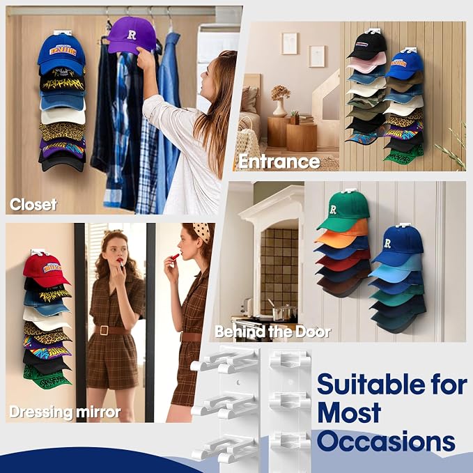 Hat Organizer for Baseball Caps Wall, 2 Pack Hat Holder for Closet Door Hold up - Image 7