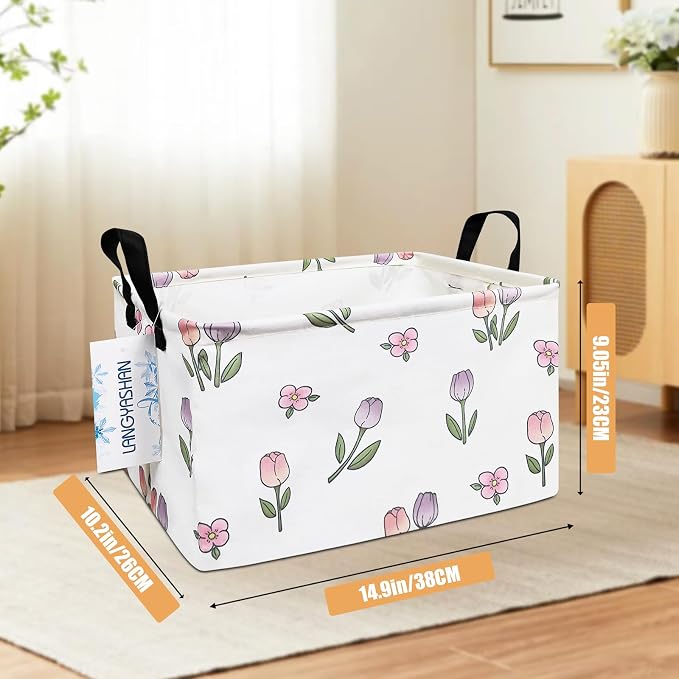 LANGYASHAN Rectangular Storage Bin Collapse Canvas Fabric Cartoon Storage Basket - Image 2