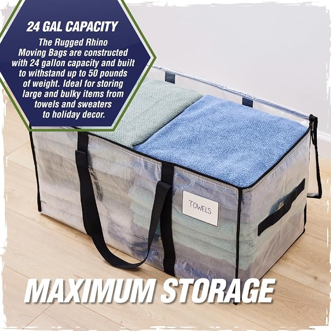 RUGGED RHINO 4 Pack Heavy Duty Extra Large Moving Bags, Durable Bag - Image 3