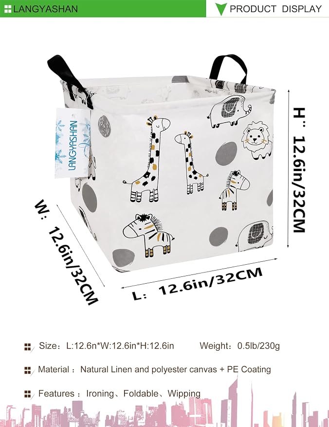 LANGYASHAN Square Storage Baskets Waterproof Canvas Children Laundry Nursery - Image 2