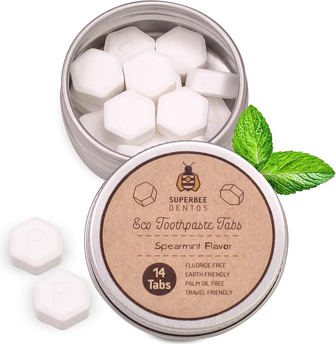 SuperBee Dentos Toothpaste Tablets, 14 Tabs, Fluoride Free & Eco Friendly by SuperBee