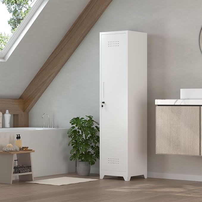 Storage Cabinets with Lock, Slim Broom Closet Storage Cabinet with Doors and - Image 7