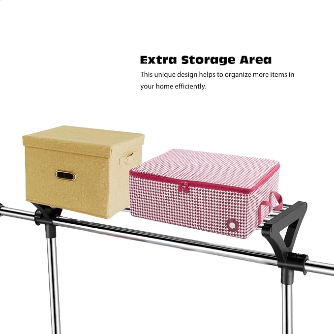 Clothes Rack on Wheels with Extra Top Storage Shelf, Expandable Rolling Garment - Image 2
