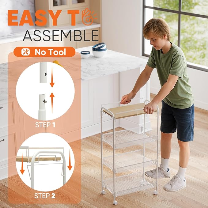 Sekey 4 Tier Rolling Cart Metal, Slim Storage Cart - Image 3
