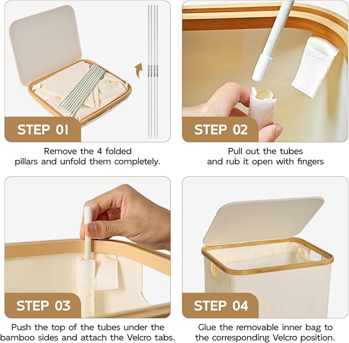 Laundry Basket with Lid, 75L Slim Laundry Hamper with Removable Bag, Travel - Image 3
