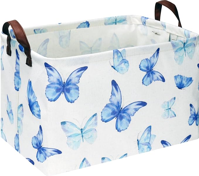 Rectangular Blue Butterfly Storage Basket, Collapsible Gift Basket by NTAOHAMPER