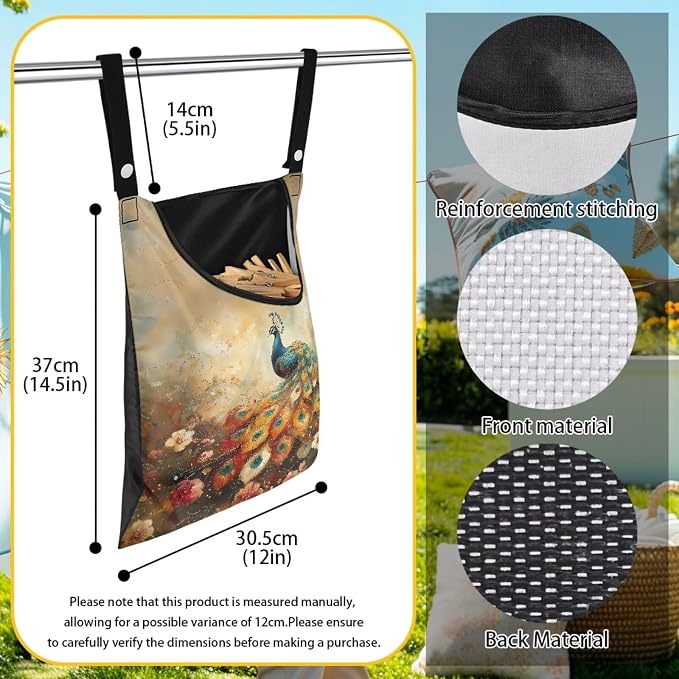 Clothes Pin Hanging Bag with Large Opening, Lightweight Hanging Laundry Bag - Image 6