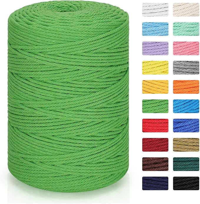 Macrame Cord 3mm x 328yd | 100% Natural Cotton Macrame Rope | 4 Strand Twisted by MacraBoho
