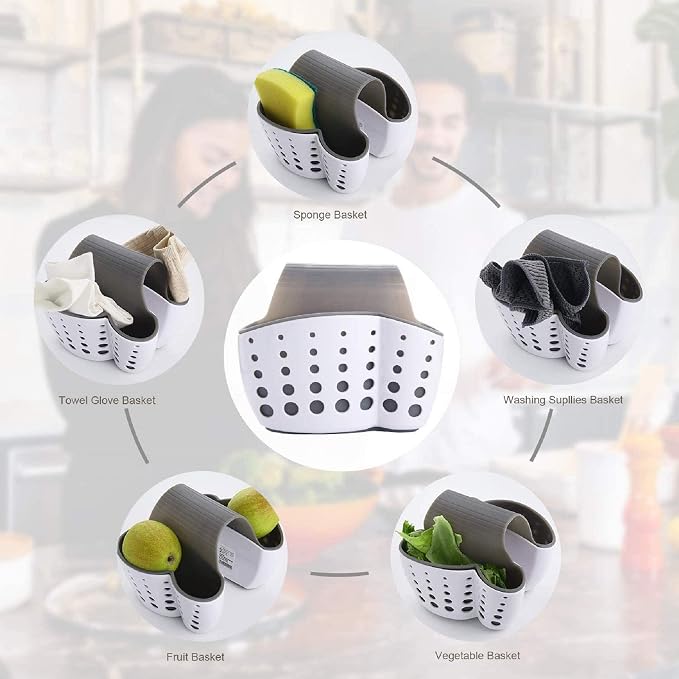 VANVENE Kitchen Sink Shelf Soap Sponge Drain Rack Holder Double Decker Hanging - Image 7