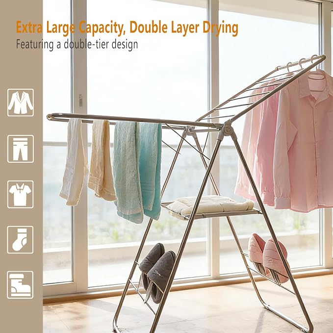 Clothes Drying Rack Foldable -Height Adjustable Laundry Drying Rack Large Space - Image 2
