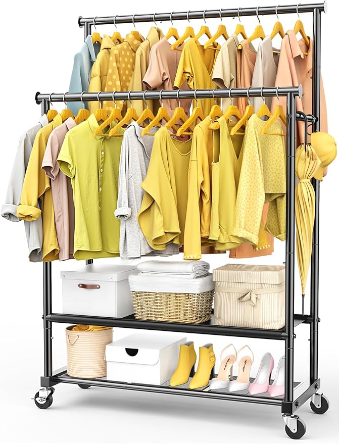 Rolling Clothes Rack with Doule Rod by ANTIWAR
