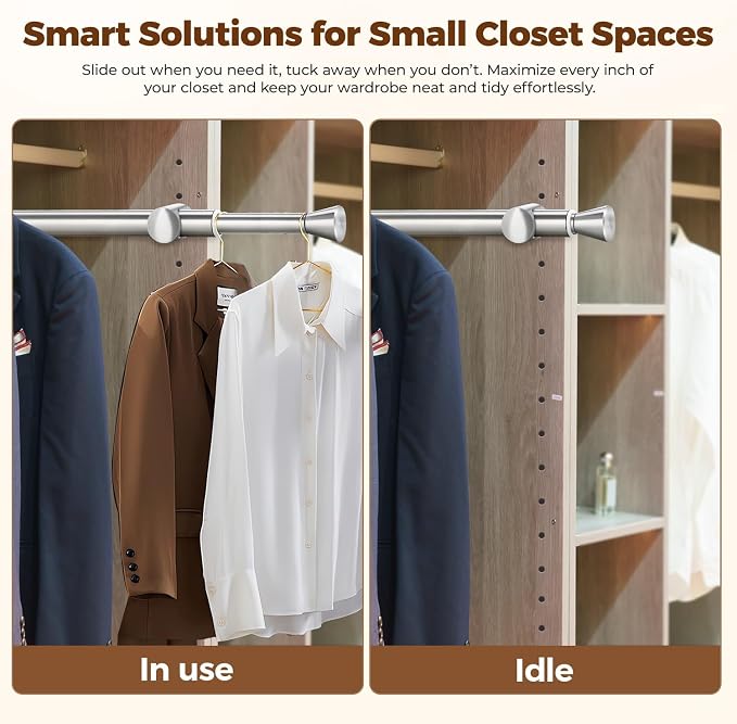 12" Pull-Out Valet Rod for Closet Organization, Add Extra Hanging Space 304 - Image 6