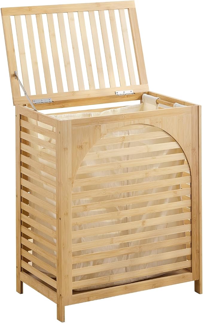Laundry Hamper with Lid, Bamboo Clothes Laundry Basket with Handles, Removable by Kitsanery