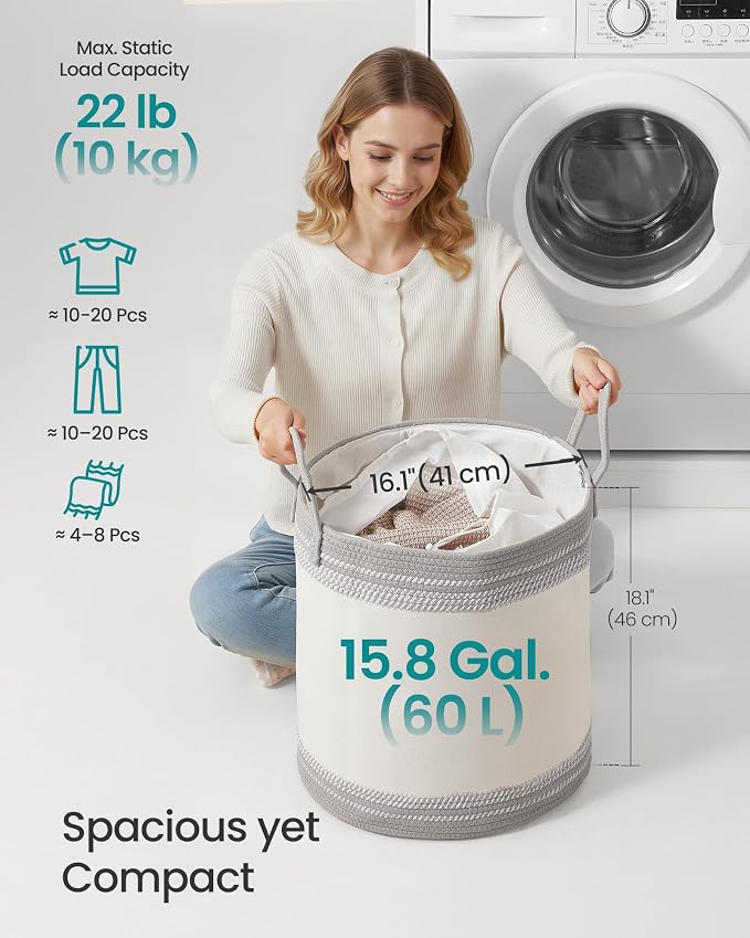 SONGMICS Laundry Hamper, Cotton Rope Laundry Basket - Image 3