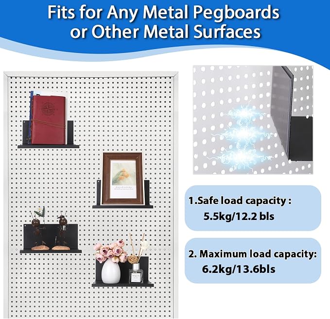 Kokone Magnetic Pegboard Shelves 6 Pack Small Pegboard Shelf - Image 5