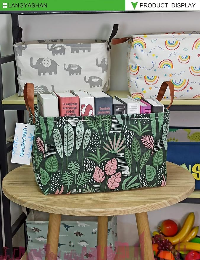 LANGYASHAN Rectangular Storage Bin Collapse Canvas Fabric Cartoon Storage Basket - Image 3