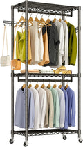 Heavy Duty Rolling Garment Rack, 3 Tiers Wire Shelves Adjustable Freestanding by EXGLOBOL