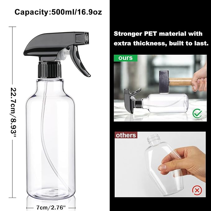 Plastic Spray Bottle 16.9oz Empty Spray Bottles Refillable Container Trigger - Image 5