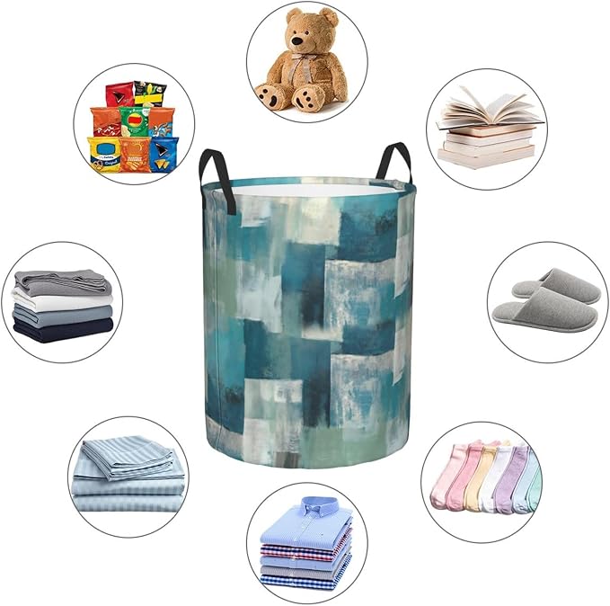 Turquoise Grey Geometric Laundry Hamper Bag - Image 5