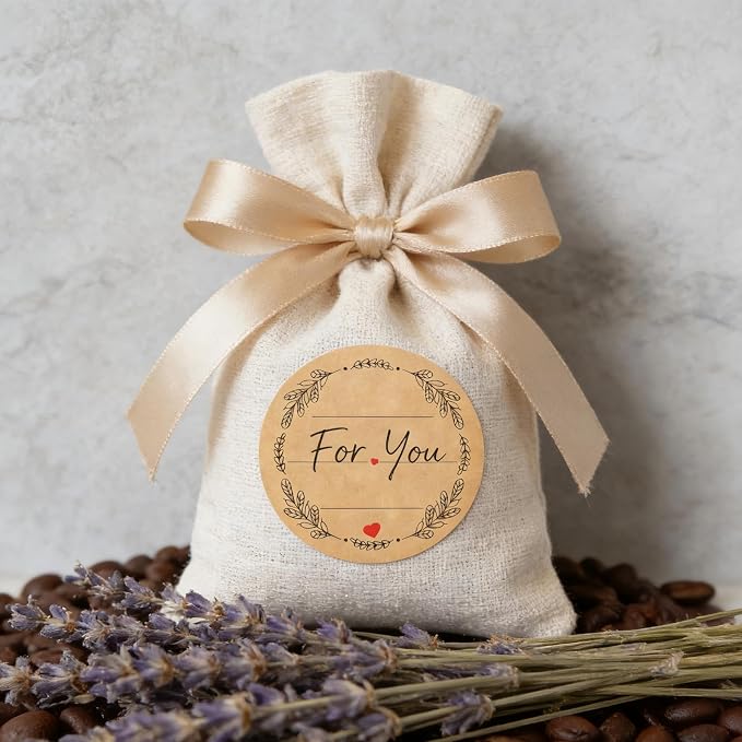 2'' Wreath Design with 3 Lines for Writing, Natural Brown Kraft Stickers for - Image 4