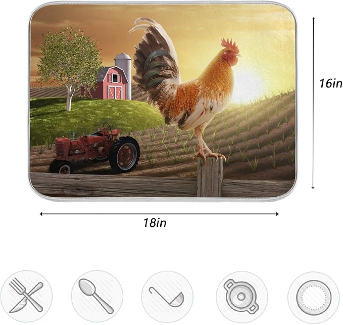 Morning Farm Crowing Rooster 16 x 18 Inches Absorbent Dish Drying Mat - Image 4