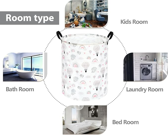 Hot Ait Balloon Print Round Laundry Hamper Storage Basket Bins Clothes Nursery - Image 3