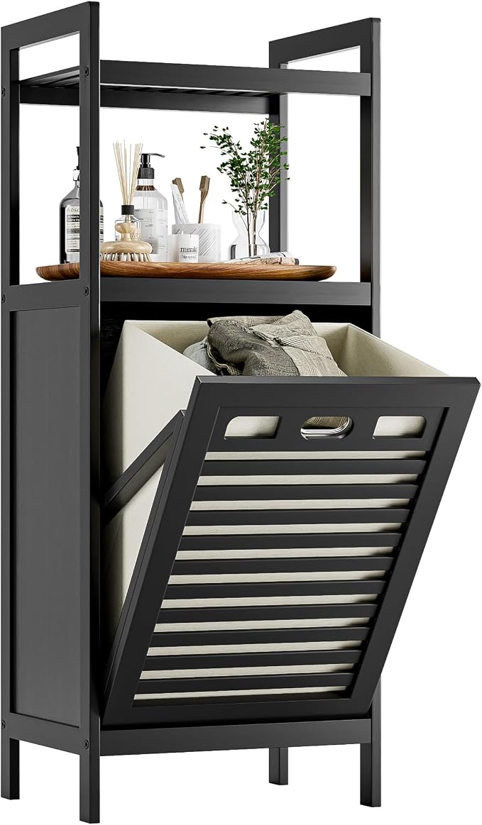 HITNET Tilt Out Laundry Hamper, Bamboo Bathroom Cabinet by HITNET
