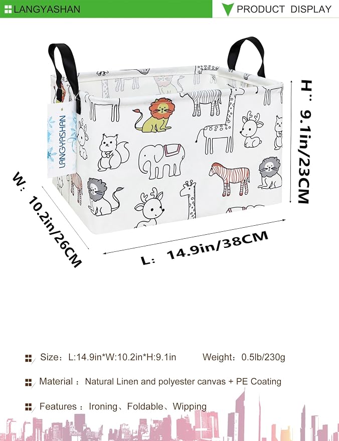 LANGYASHAN Rectangular Storage Bin Collapse Canvas Fabric Cartoon Storage Basket - Image 2