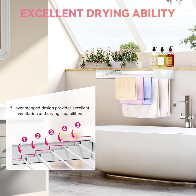 APEXCHASER Wall Mounted Clothes Drying Rack, Towel Racks - Image 4