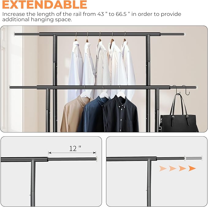 Stand Portable Black Double Rods Garment Rack - Image 4