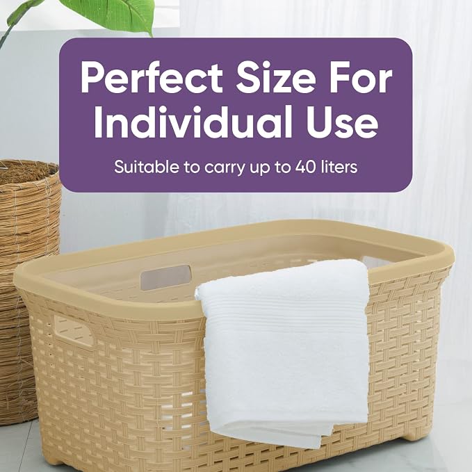 Superio Laundry Basket Plastic Storage Hamper Basket, Wicker Design 50 Liter - Image 4