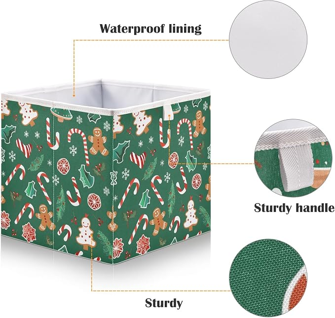 senya Large Storage Bins Green Candy Canes Christmas Collapsible Foldable - Image 4
