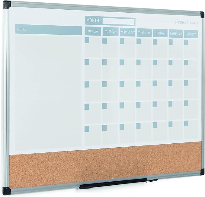 MasterVision Magnetic Dry Erase Monthly Calendar Planner Push Pin Corkboard - Image 4