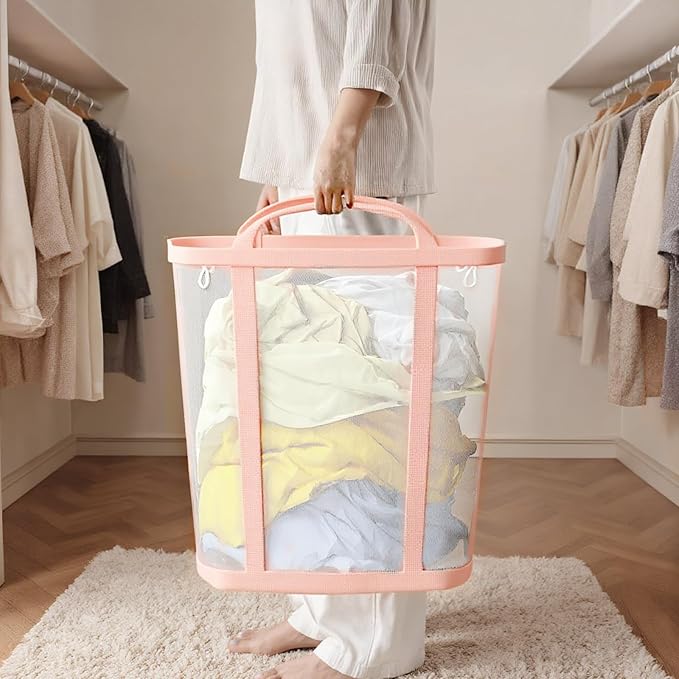 Collapsible Laundry Caddy, Mesh Laundry Tote, Foldable Clothes Storage Basket - Image 5