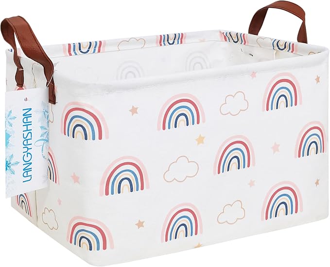 LANGYASHAN Rectangular Storage Bin Collapse Canvas Fabric Cartoon Storage Basket by LANGYASHAN