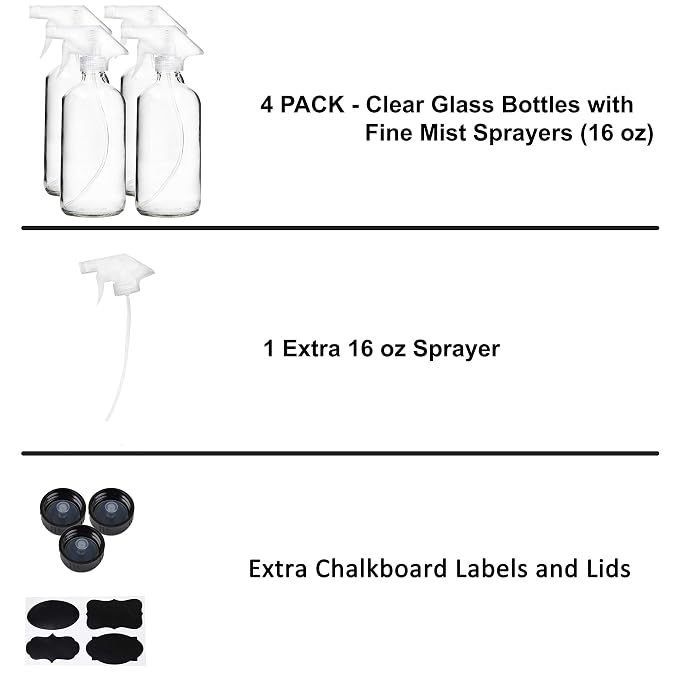 Youngever 4 Pack Empty Glass Spray Bottle, 16 Ounce Clear Glass Spray Bottle - Image 4