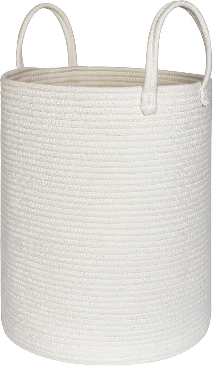 Large White Laundry Basket, XL Cotton Rope Toy Bin by MEGASKET