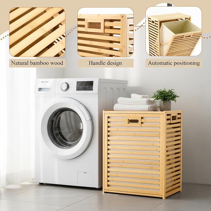 Bamboo Tilt out Laundry Hamper Cabinet 18 Gallon Bamboo Laundry Basket - Image 4