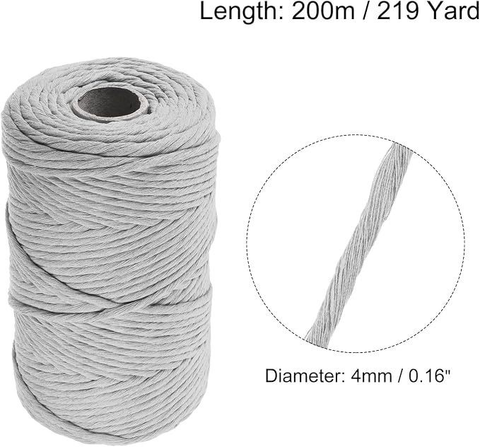 MECCANIXITY Cotton Rope Twisted Braided Twisted Single Strand Cord, Light Gray - Image 2