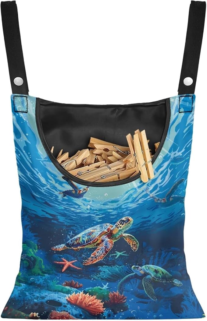 Sea Turtle Clothes Pin Hanging Bag Multi Purpose Clothespin Storage Organizer by Psesaysky