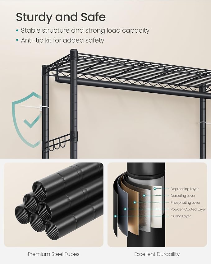SONGMICS Heavy-Duty Rolling Clothes Rack, Garment Rack, Portable Closet on - Image 6