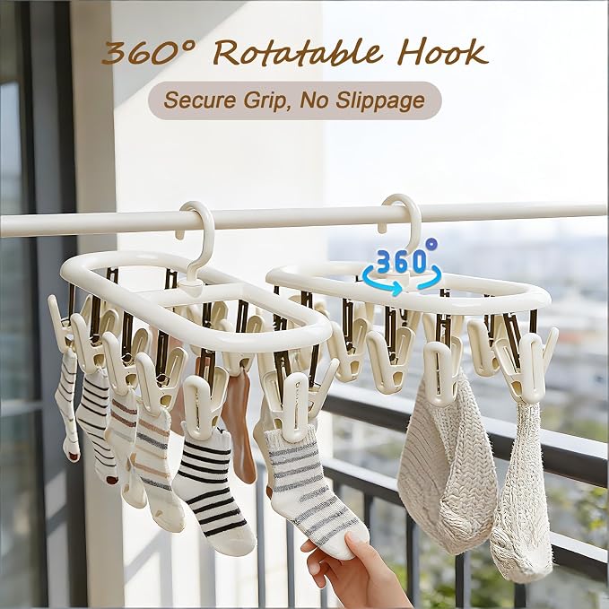 Clothes Drying Hanger with 12 Clips 2 Pack Folding Portable Hanging Drying Rack - Image 5