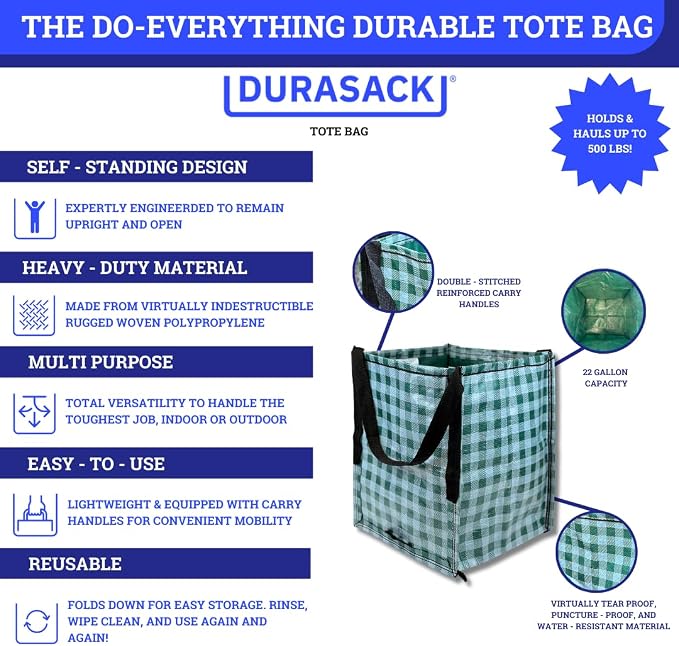 DURASACK Heavy Duty Storage Tote Bag 22-Gallon Rugged Woven Polypropylene - Image 3