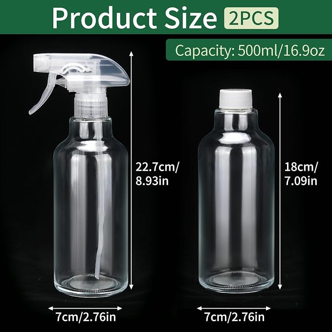 Cosywell Glass Spray Bottles 16.9oz/500ml 2 Pack Empty Spray Bottle - Image 2