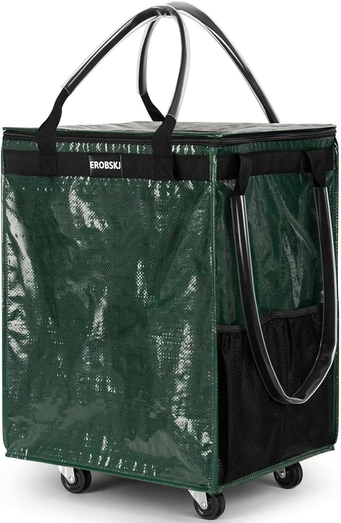 Reusable Grocery Bag on Wheels, Foldable Rolling Tote, Carries Up to 66 lbs by EROBSKJ