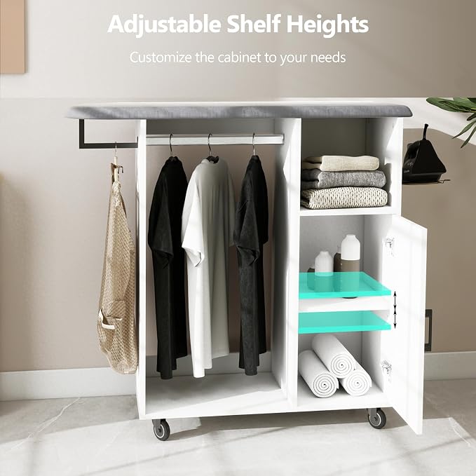 Rolling Ironing Board with Storage, Ironing Cart with Iron Holder and Coat - Image 6
